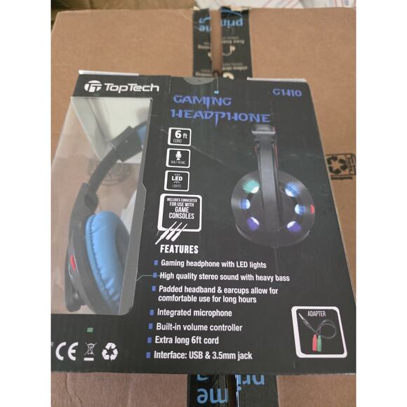 TOPTECH GH10 (BLUE) PS5 Gaming Headphone With Led Lights New In Box - Picture 3 of 4